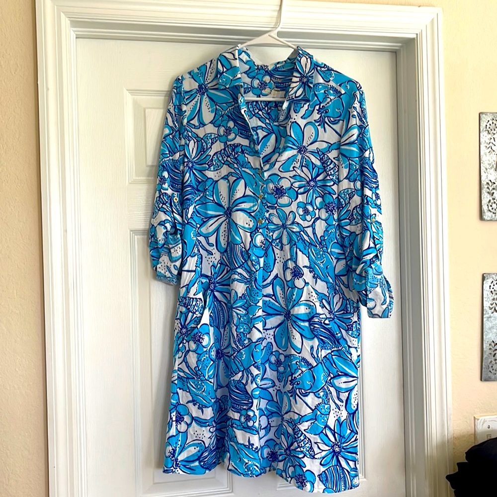 LILLY PULITZER NEW Blue Pop Up Coronado Crab Lillith Tunic Dress